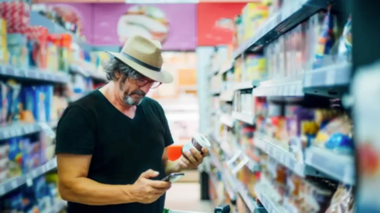 Una persona ojea un productor en un supermercado.