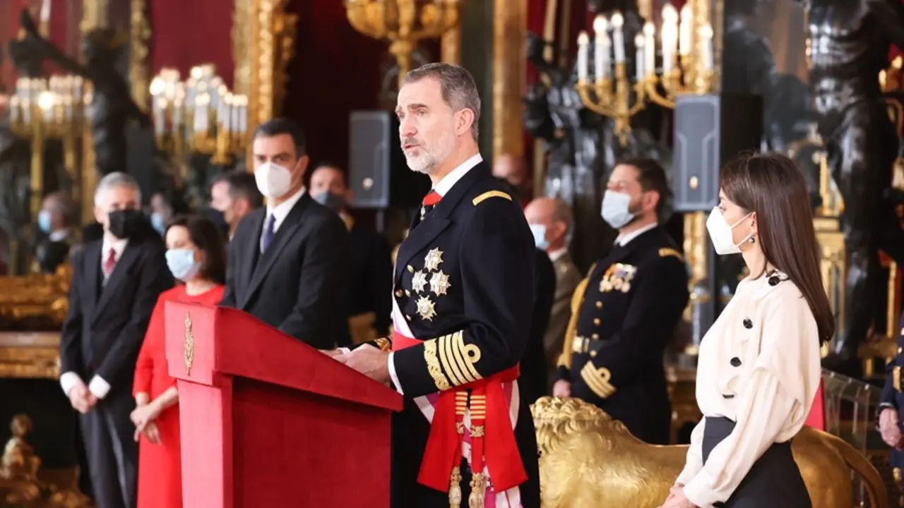 Los reyes de Espa&ntilde;a, Felipe VI y Letizia, en la tradicional ceremonia de la Pascua Militar este jueves en Madrid.