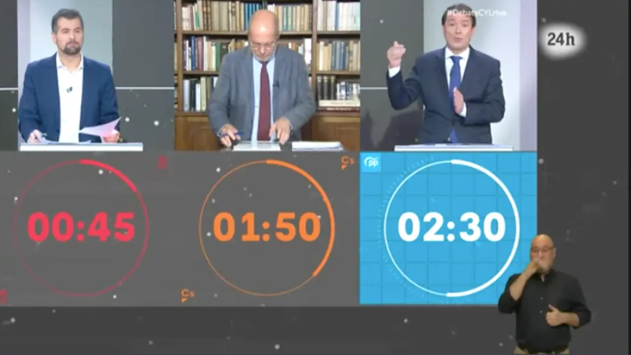 Luis Tudanca (PSOE), Alfonso Fern&aacute;ndez Ma&ntilde;ueco (PP) y Francisco Igea (Cs) - RTVE
