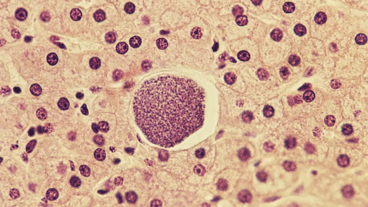 Micrograf&iacute;a de Plasmodium vivax, un par&aacute;sito que causa la malaria, en una secci&oacute;n del h&iacute;gado humano.
Cr&eacute;dito...Biophoto Associates/Science Source