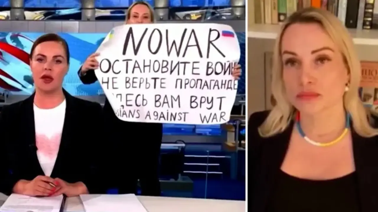Difundo propaganda del Kremlin': declaraci&oacute;n pregrabada de un manifestante de noticias de la televisi&oacute;n rusa.
