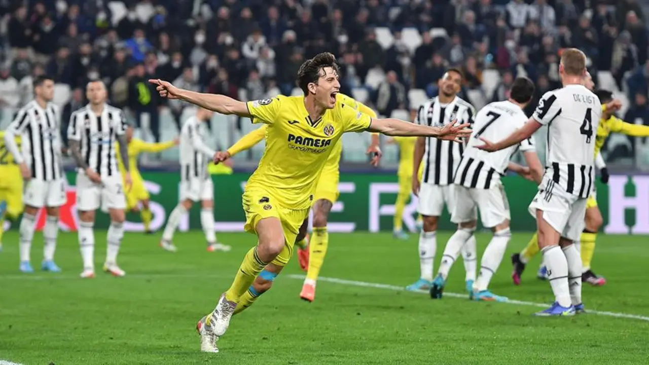 Pau Torres, del Villarreal, celebra tras marcar el gol del 0-2 durante el partido de f&uacute;tbol de octavos de final de la Liga de Campeones de la UEFA entre el Juventus FC y el Villarreal FC en el Allianz Stadium de Tur&iacute;n, Italia, el 16 de marzo de 2022. (Liga de Campeones, Italia, Laos) EFE/EPA/ALESSANDRO DI MARCO