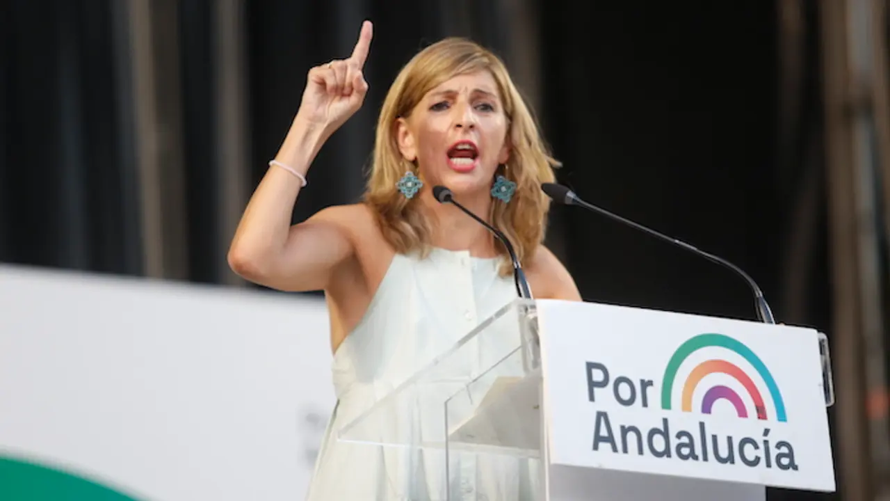 La vicepresidenta segunda y l&iacute;der de Unidas Podemos en el Gobierno, Yolanda D&iacute;az, en el acto electoral de campa&ntilde;a. Rafael Madero / Europa Press
