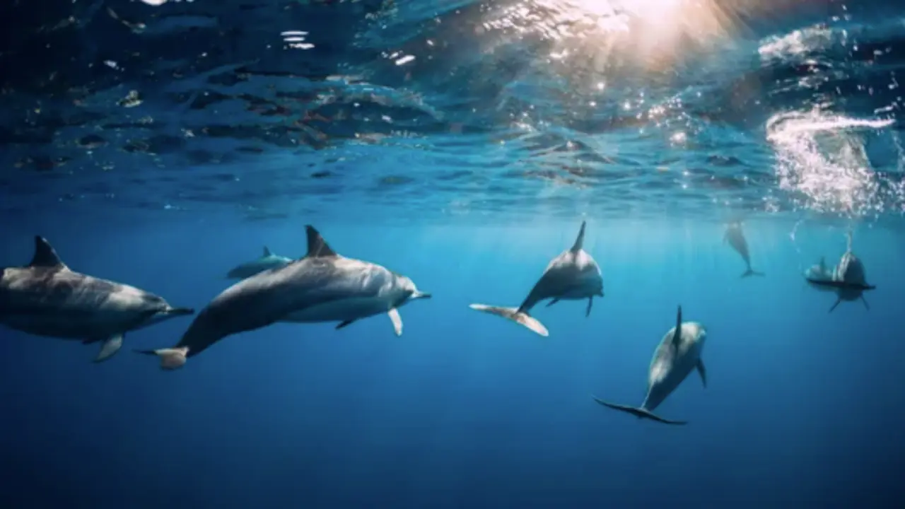 Delfines en el oc&eacute;ano.