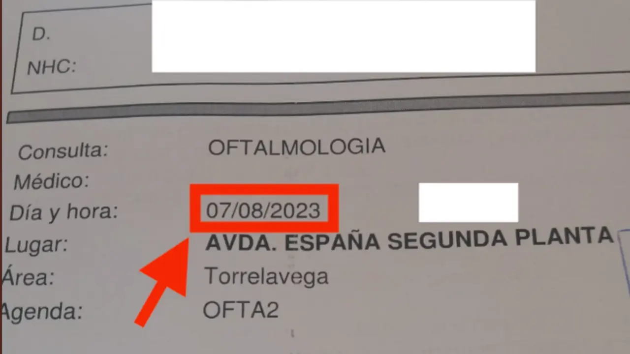 Cita m&eacute;dica para el 7/8/23 del Servicio C&aacute;ntabro de Salud.