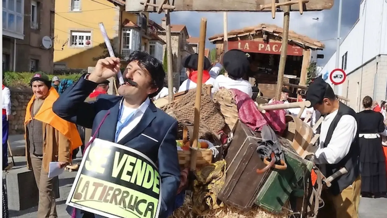 Una caricaturizaci&oacute;n del Revilla con su puro, y un cartel que reza: Se vende la tierruca.