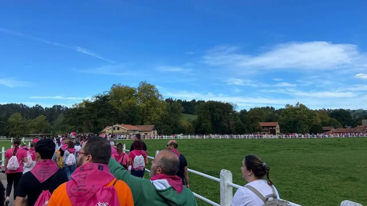 Marea rosa por Puente San Miguel  para la lucha contra el c&aacute;ncer.