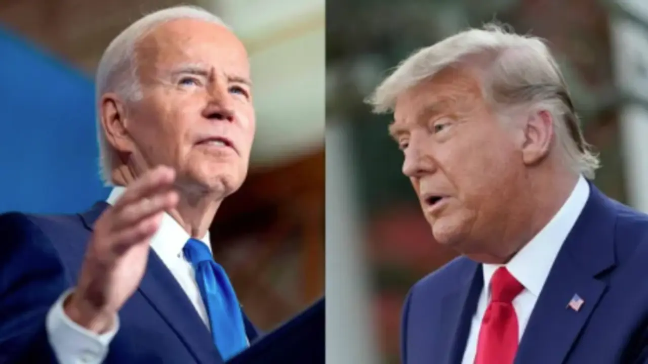 Composici&oacute;n de dos fotograf&iacute;as de archivo en el que aparece el presidente de los Estados Unidos, Joe Biden (i), y el exmandatario Donald Trump (d). EFE/Jim Lo Scalzo/Chris Kleponis