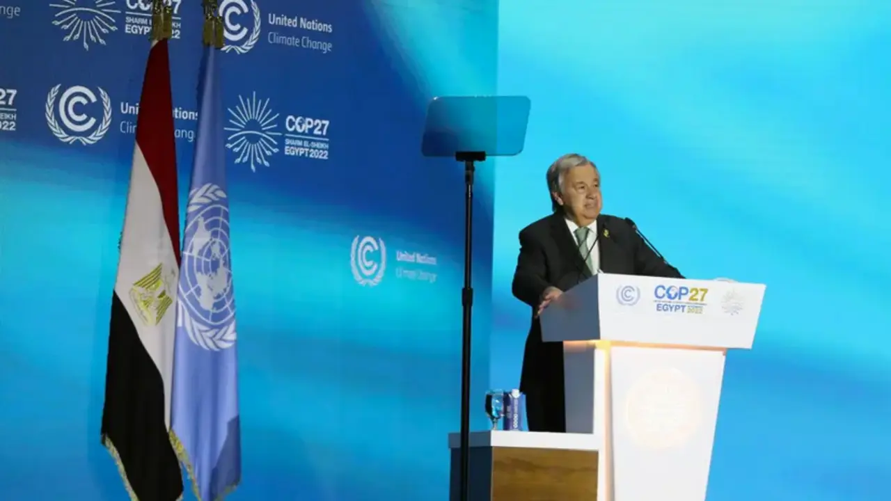 EL secretario general de la ONU, Ant&oacute;nio Guterres, habla en Sharm El-Sheikh, Egipto, este 7 de noviembre de 2022. EFE/Khaled Elfiqi