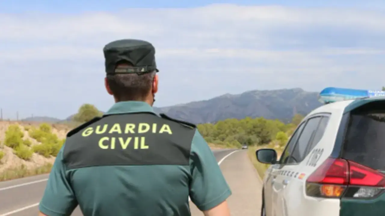 Un agente de la Guardia Civil junto a un veh&iacute;culo en una carretera. / E.P.