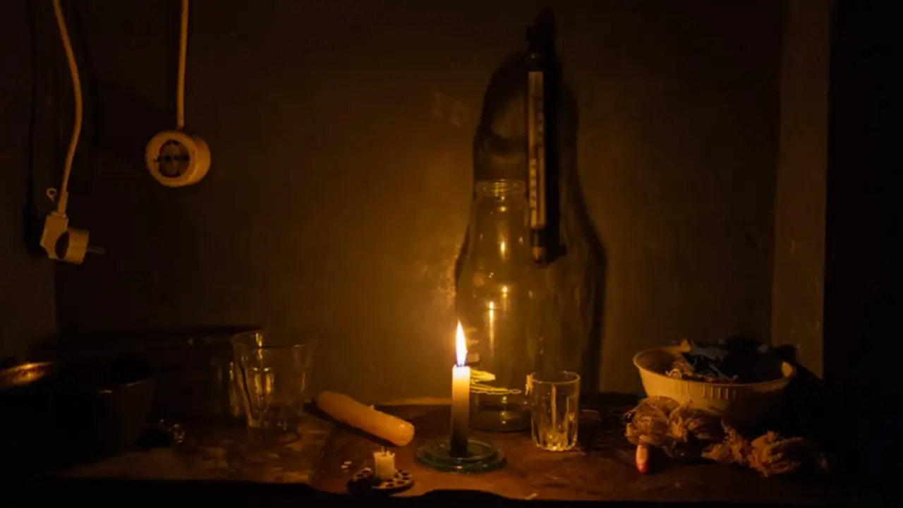 Interior de una vivienda en Jers&oacute;n, sin luz el&eacute;ctrica. EFE/EPA/Roman Pilipey