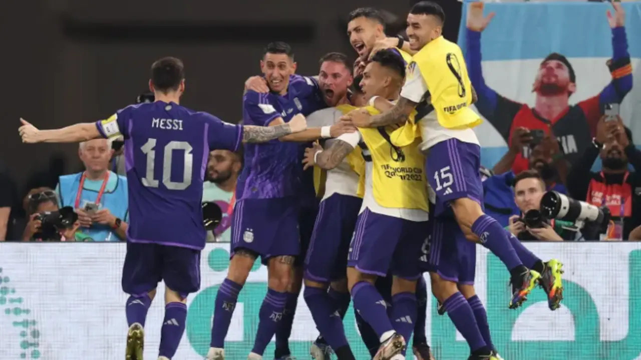 Argentina celebra un gol marcado frente a Polonia. EFE/ Juan Ignacio Roncoroni