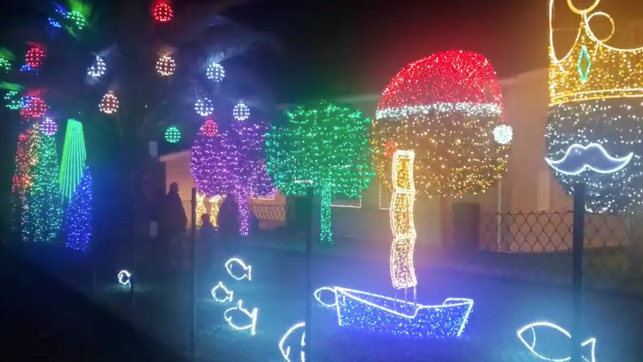 Captura de pantalla de un v&iacute;deo de un curioso que se ha acercado a la vivienda de Francisco Cano para disfrutar de su iluminaci&oacute;n es una constante cuando cae el d&iacute;a. / TWITER