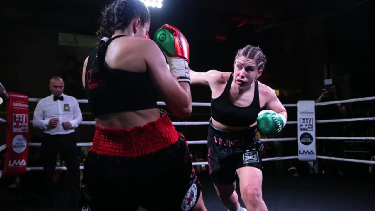 Marian Herrer&iacute;a durante el combate celebrado en Barcelona.