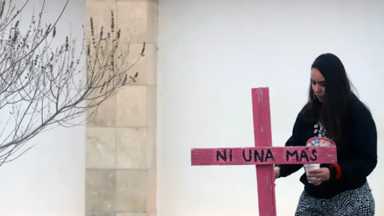 Activistas y madres de v&iacute;ctimas de feminicidios realizan una pinta de cruces y pega de pesquisas en el Memorial Campo Algodonero hoy, en Ciudad Ju&aacute;rez, Chihuahua (M&eacute;xico). EFE/Luis Torres