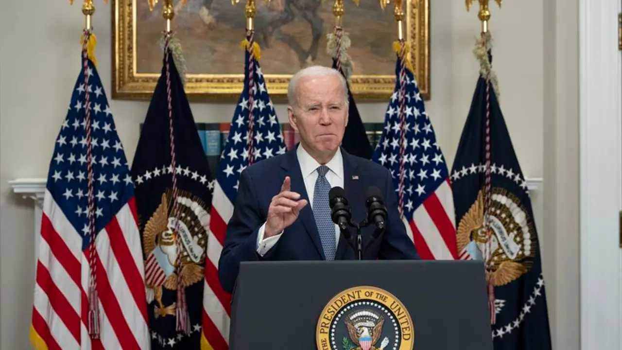 El presidente de los Estados Unidos, Joe Biden, durante una alocuci&oacute;n acerca del colapso del banco Silicon Valley. EFE / Chris Kleponis