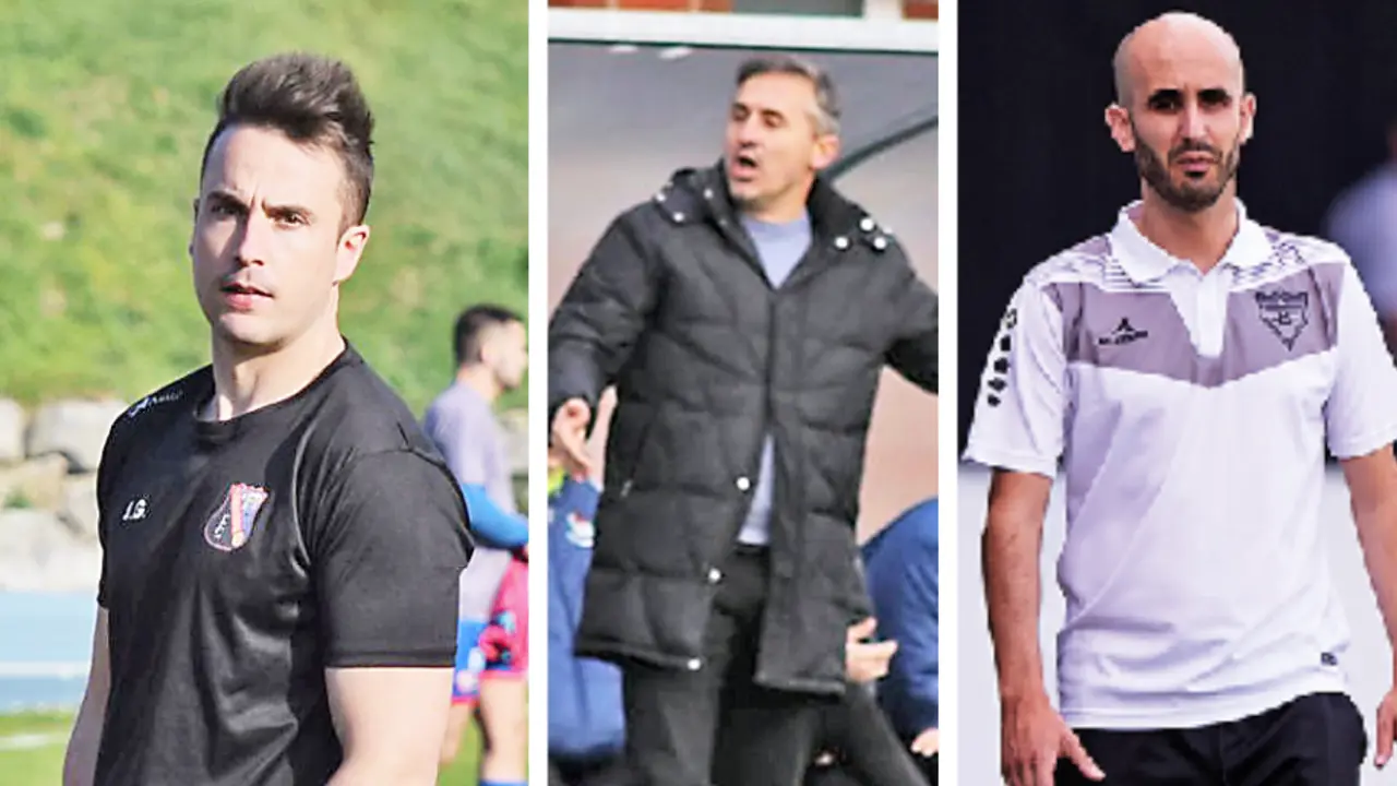 El entrenador del Castro, Jos&eacute; Antonio G&uuml;emes, el del del Vimenor, Jes&uacute;s Antonio L&oacute;pez &lsquo;Arteche&rsquo; y el m&iacute;ster del Cartes, Andr&eacute;s Revuelta. / FCF