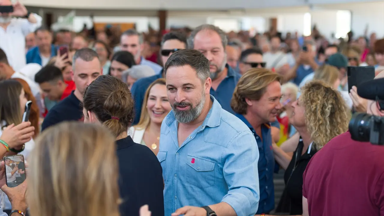 El presidente de Vox, Santiago Abascal, durante un acto de precampa&ntilde;a. EP / Germ&aacute;n Lama