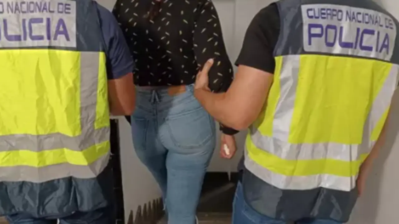 Dos agentes de la Polic&iacute;a Nacional en Palma llevan a la detenida. / CNP