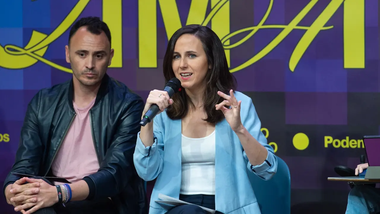 El candidato de Podemos a la Alcald&iacute;a de Madrid, Roberto de Sotomayor y la secretaria general de Podemos y ministra de Derechos Sociales y Agenda 2030, Ione Belarra. EP / Gustavo Valiente