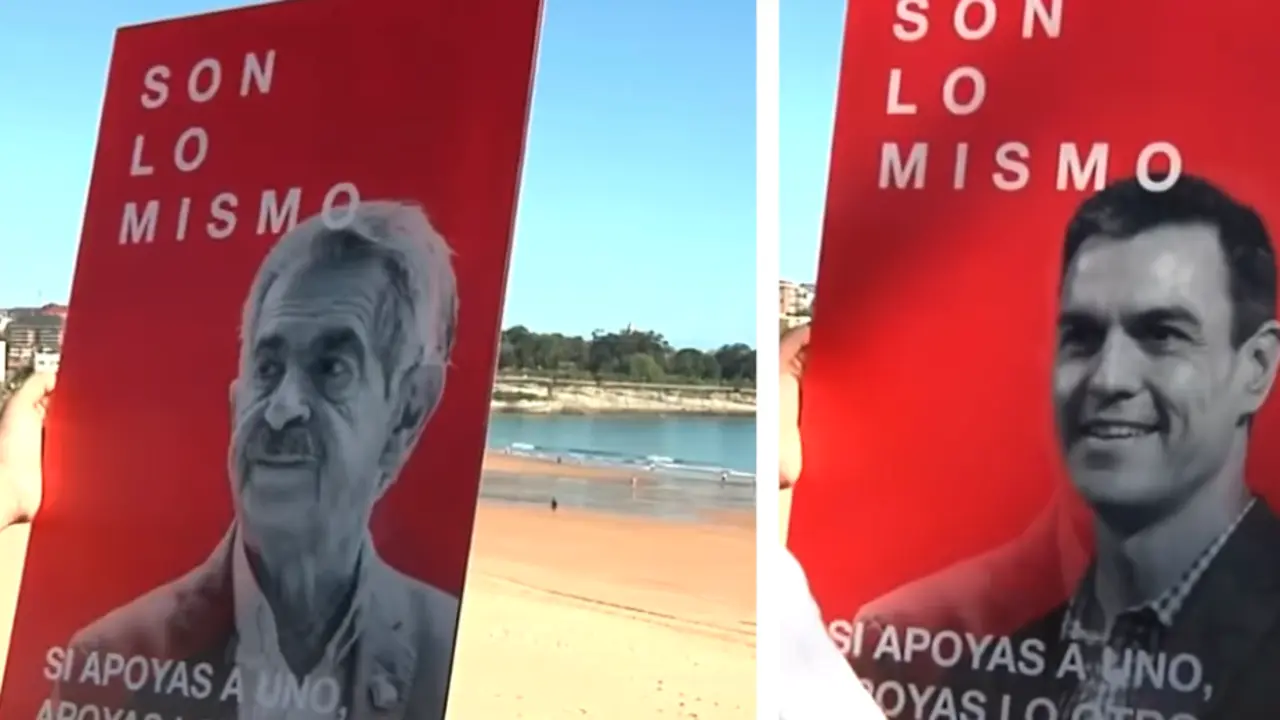 El cartel de la campa&ntilde;a del PP para aclarar que Revilla y S&aacute;nchez son lo mismo. / A.P.P.