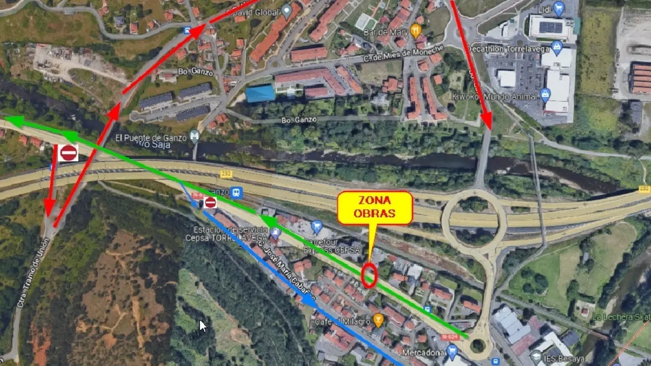 Mapa de desv&iacute;o del tr&aacute;fico por obras en la Avenida de Oviedo. /  AT