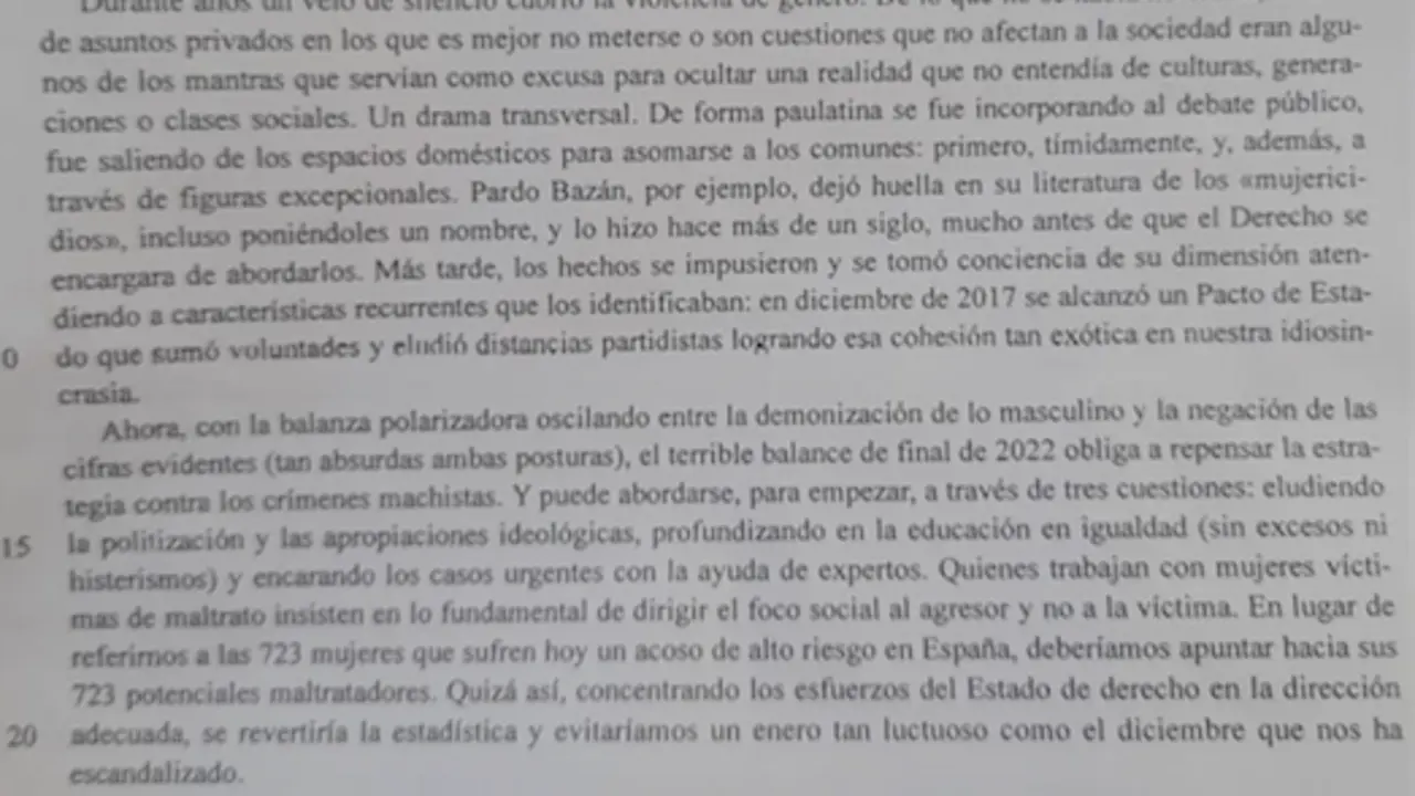 Texto de la EBAU en Cantabria, correspondiente a la asignatura de Lengua Castellana y Literatura. / AC