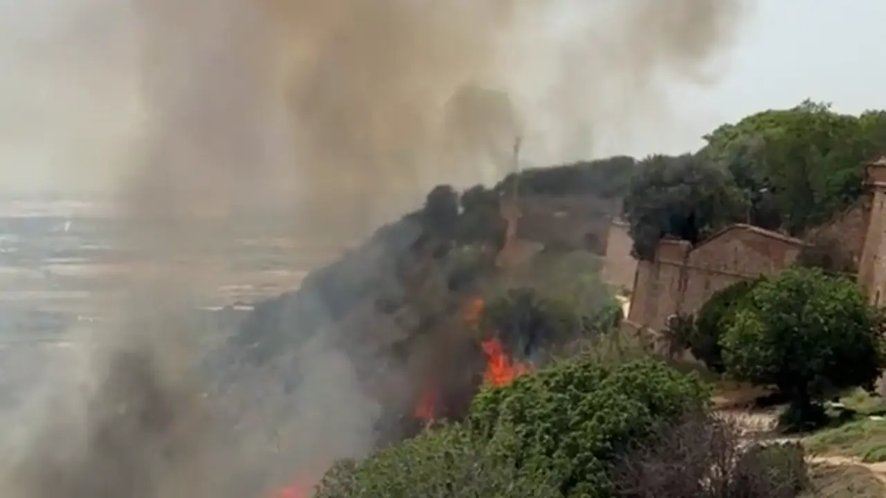 Un incendio quema la ladera frente al castillo de Montju&iuml;c. / 
Jennie Walker