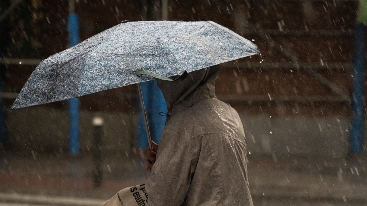 Una mujer con paraguas bajo la lluvia. /  Diego Radam&eacute;s