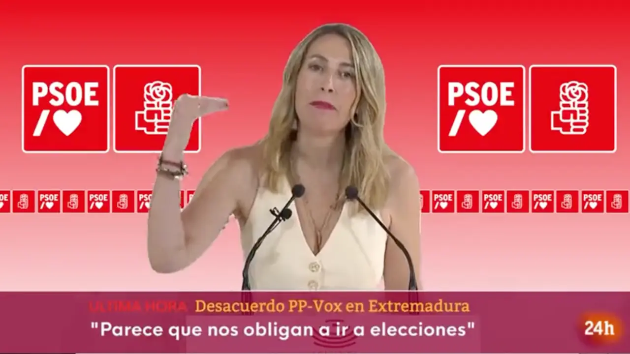 Montaje en Twitter con Guardiola delante de un fondo con el logo del PSOE