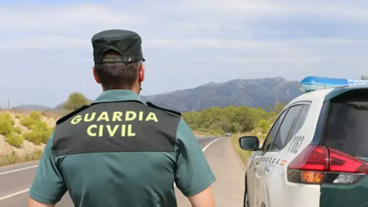 Un agente de la Guardia Civil junto a un veh&iacute;culo en una carretera. / GC