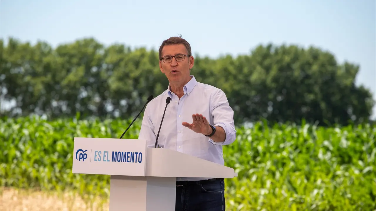 El l&iacute;der del PP, Alberto N&uacute;&ntilde;ez Feij&oacute;o clausura un acto sectorial sobre el sistema agroalimentario y el mundo rural. EP / Marc Trilla