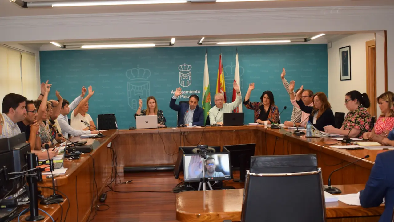 Los concejales alzan la mano para aprobar el Plan durante el pleno en Renedo de Pi&eacute;lagos. / ALERTA