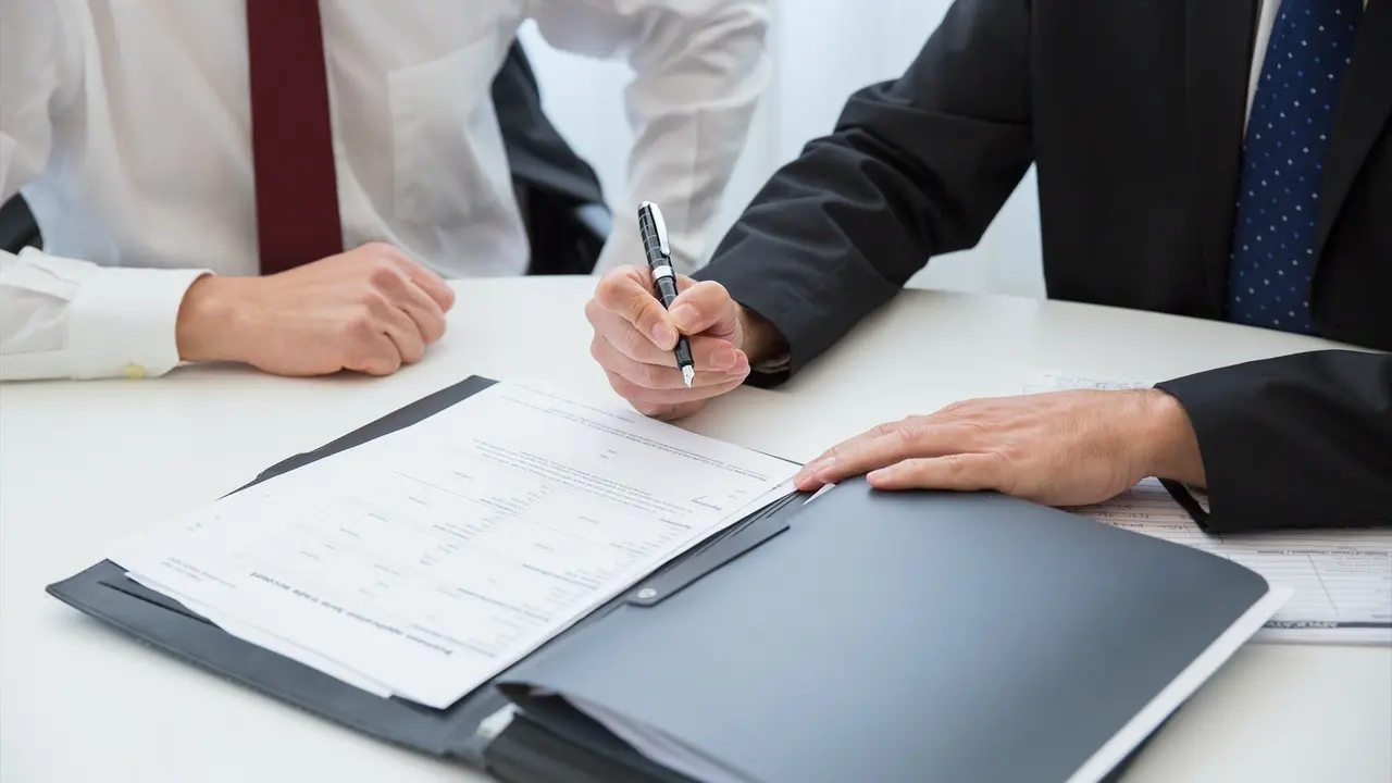 Dos personas firmando un documento. Pexels