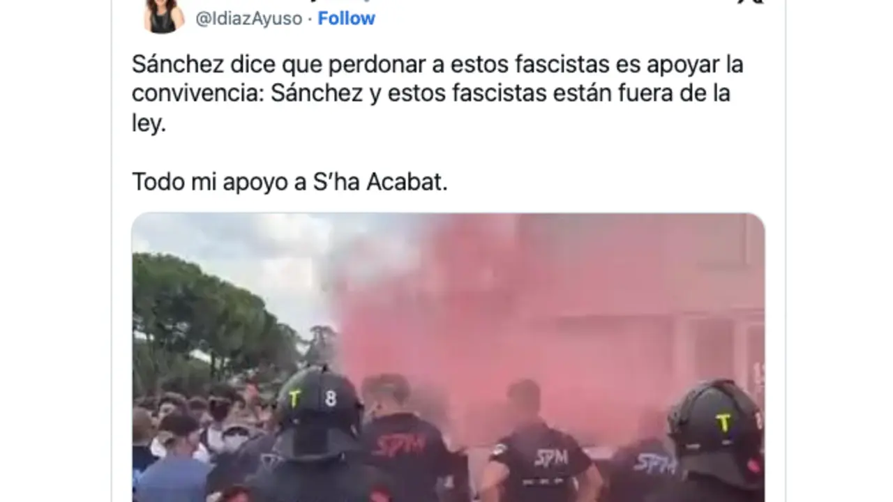 Captura de pantalla del Tweet que comparti&oacute; Isabel D&iacute;az Ayuso.