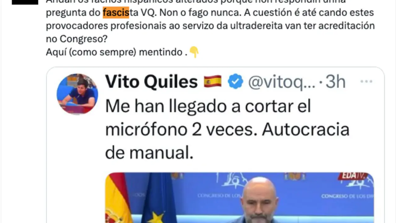 Captura de pantalla del tuit del portavoz del BNG, N&eacute;stor Rego.