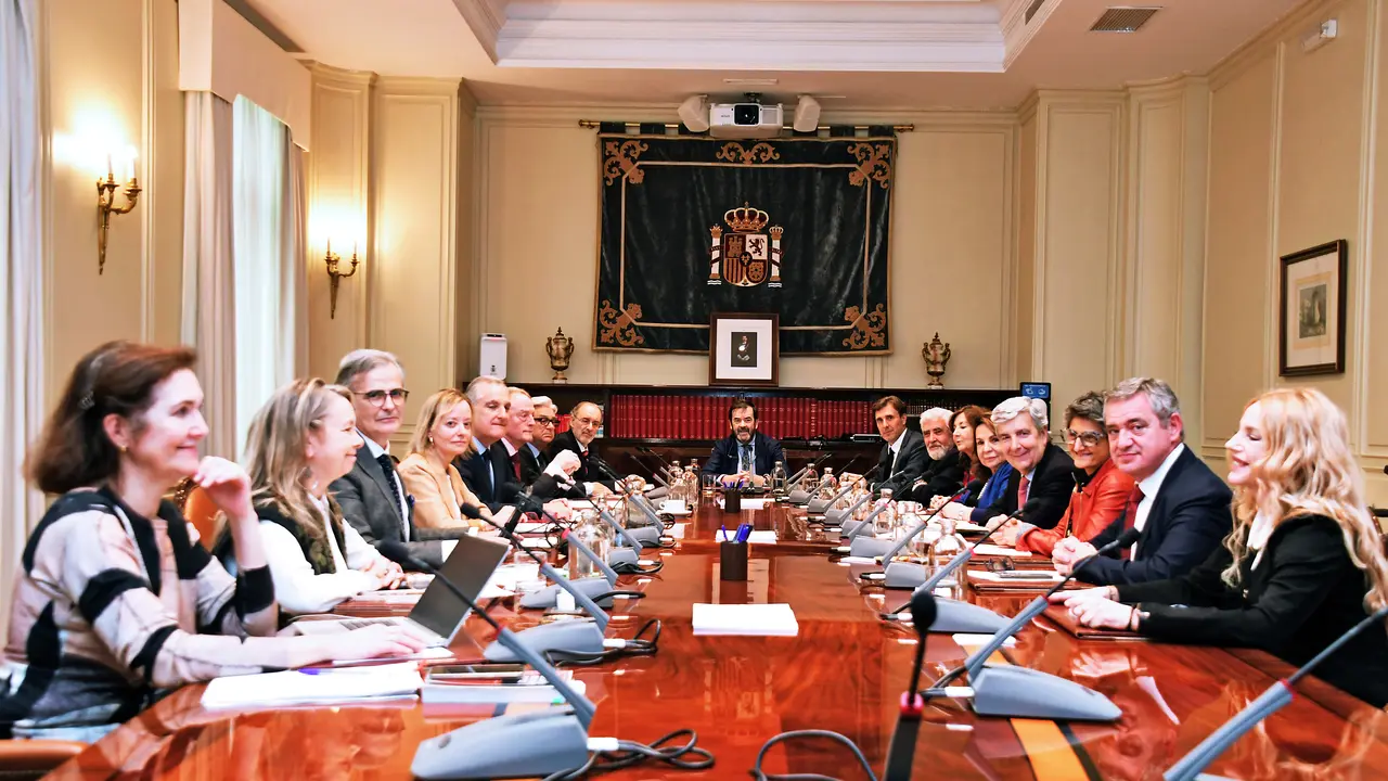 Imagen de un pleno extraordinario del Consejo General del Poder Judicial (CGPJ) por los ataques de pol&iacute;ticos a jueces en el Congreso de los Diputados. / EP