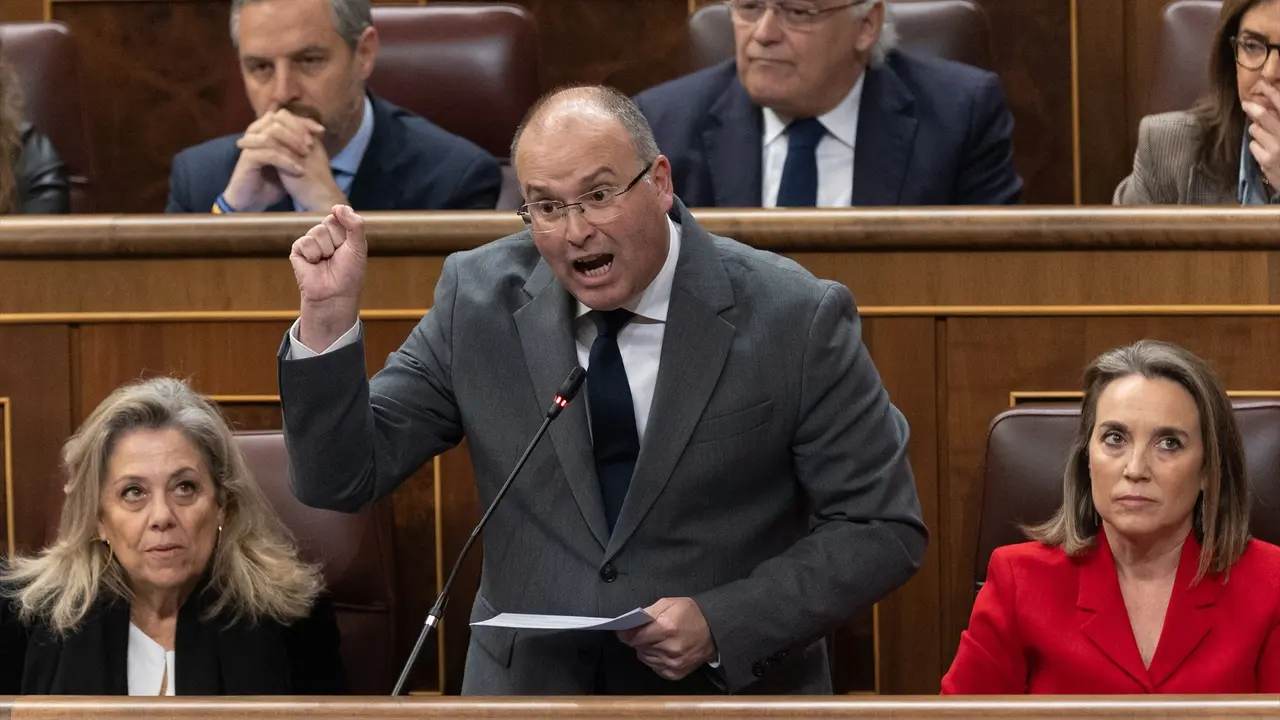 El portavoz del PP en el Congreso, Miguel Tellado, interviene durante una sesi&oacute;n de control al Gobierno. EP / Eduardo Parra
