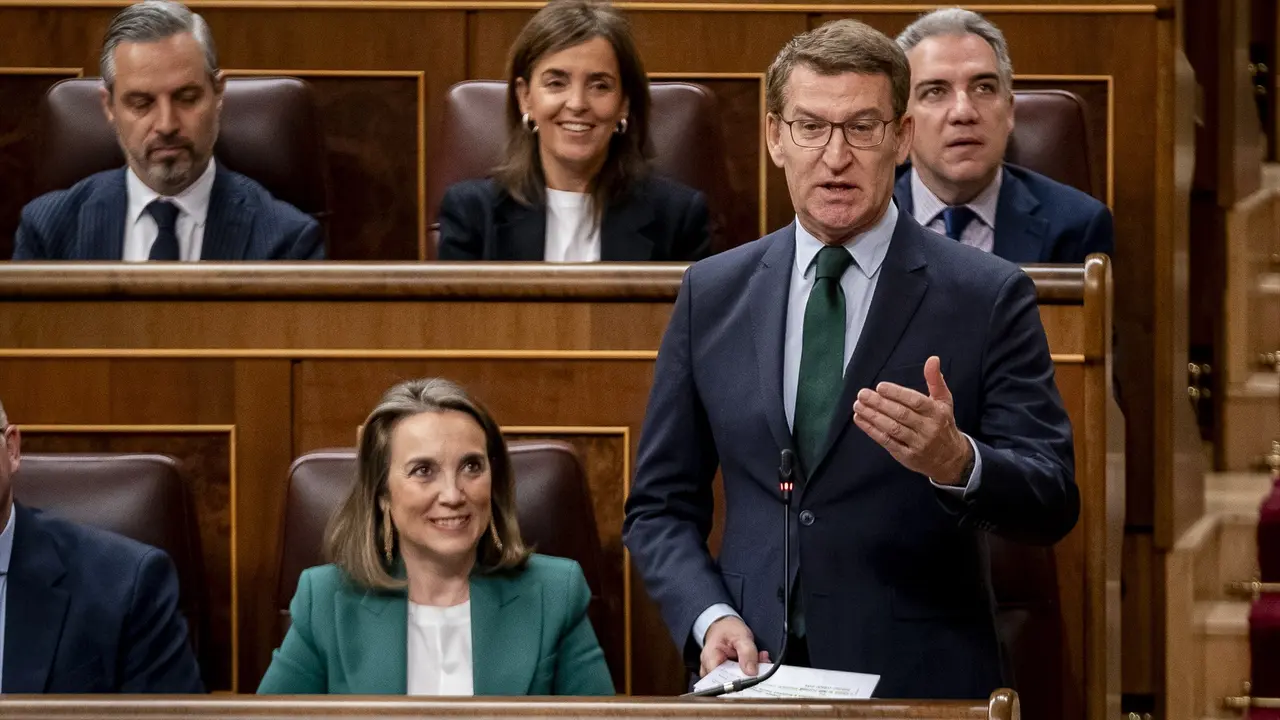 El presidente nacional del PP, Alberto N&uacute;&ntilde;ez Feij&oacute;o, interviene durante la sesi&oacute;n plenaria en el Congreso de los Diputados. EP / A. P&eacute;rez Meca