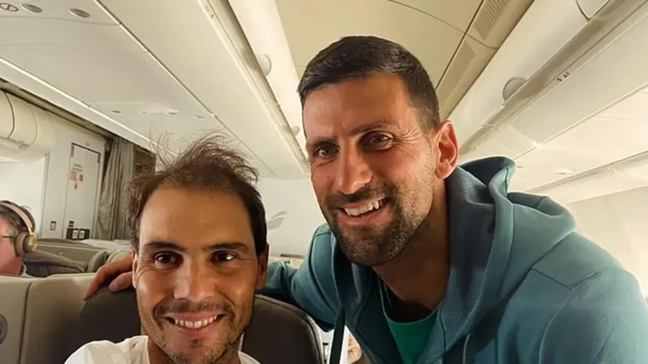 Nadal y Djokovic, en el vuelo direcci&oacute;n a Los &Aacute;ngeles.