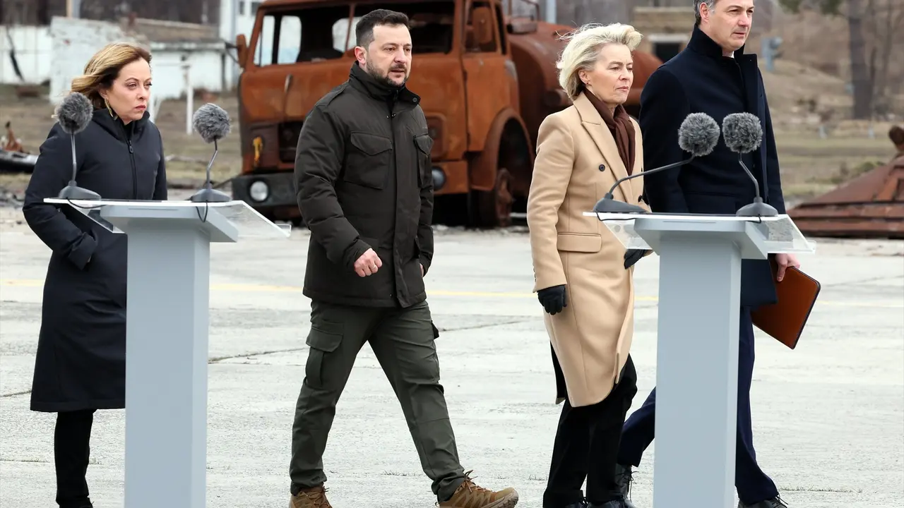 La primera ministra italiana, Giorgia Meloni, el presidente ucraniano Volodimir Zelenski y la presidenta de la Comisi&oacute;n Europea, Ursula Von der Leyen. EP / Benoit Doppagne