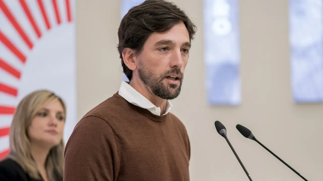 El exsecretario general de Ciudadanos, Adri&aacute;n V&aacute;zquez, durante una rueda de prensa. EP / A. P&eacute;rez Meca