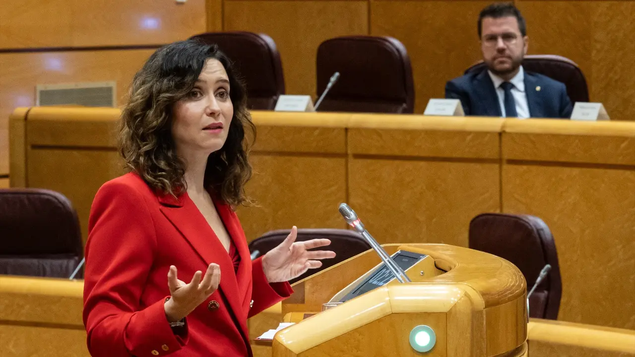 La presidenta de la Comunidad de Madrid, Isabel D&iacute;az Ayuso, interviene durante la reuni&oacute;n de la Comisi&oacute;n General de las Comunidades Aut&oacute;nomas, en el Senado. Alejandro Mart&iacute;nez V&eacute;lez