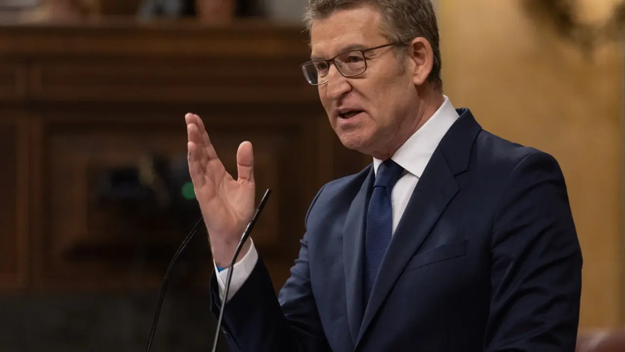 El l&iacute;der del PP, Alberto N&uacute;&ntilde;ez Feij&oacute;o, interviene durante una sesi&oacute;n plenaria, en el Congreso de los Diputados. Eduardo Parra