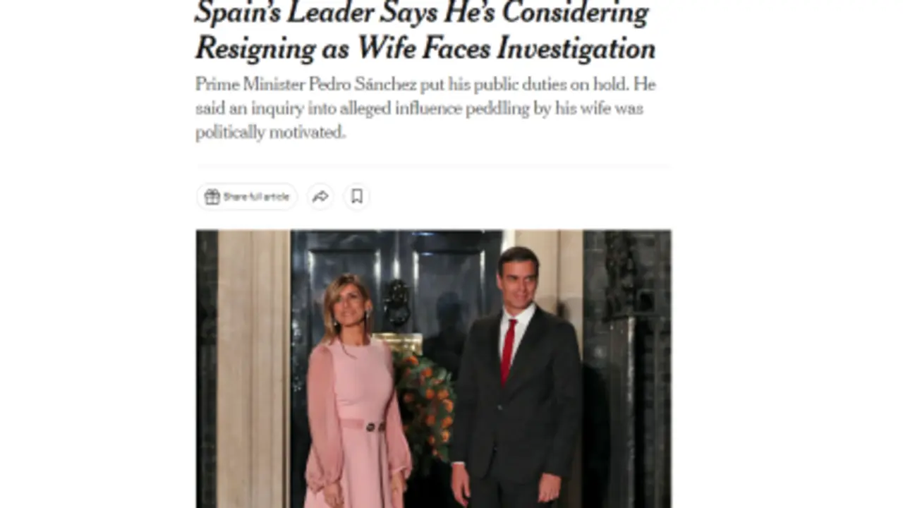 Noticia de Pedro Sánchez del medio estadounidense The New York Times. / Alerta