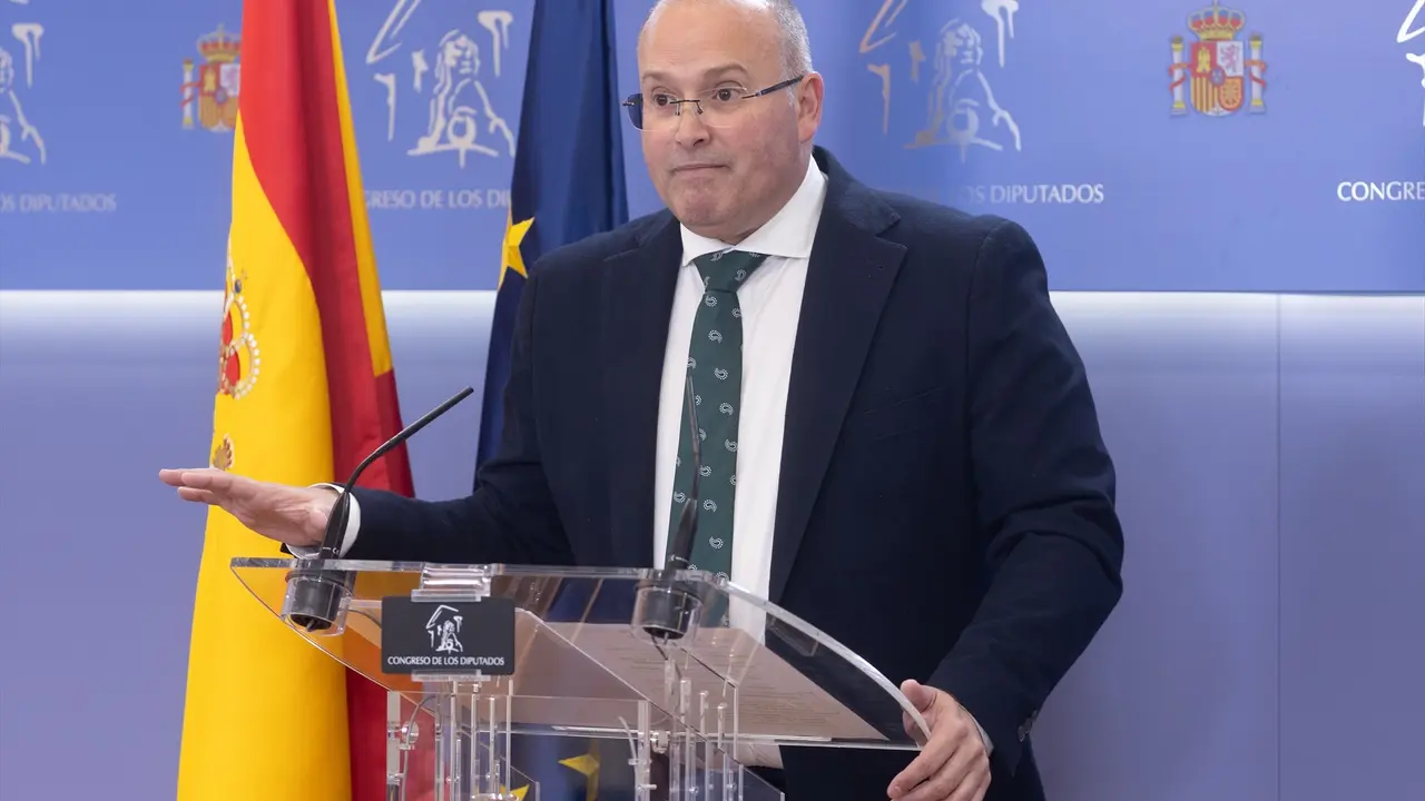 El portavoz del PP en el Congreso, Miguel Tellado, durante una rueda de prensa. Eduardo Parra / Archivo