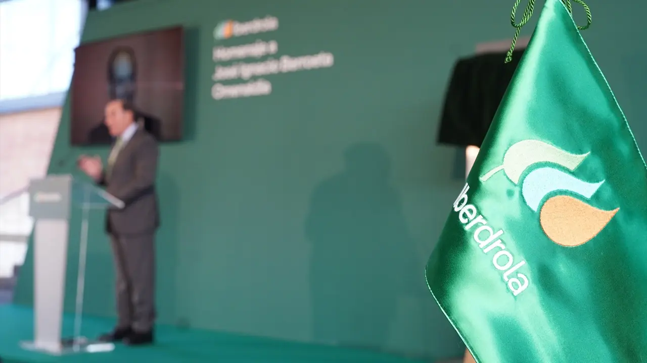 El presidente de Iberdrola, Ignacio Gal&aacute;n, interviene durante el acto de la empresa. H. Bilbao / Alerta