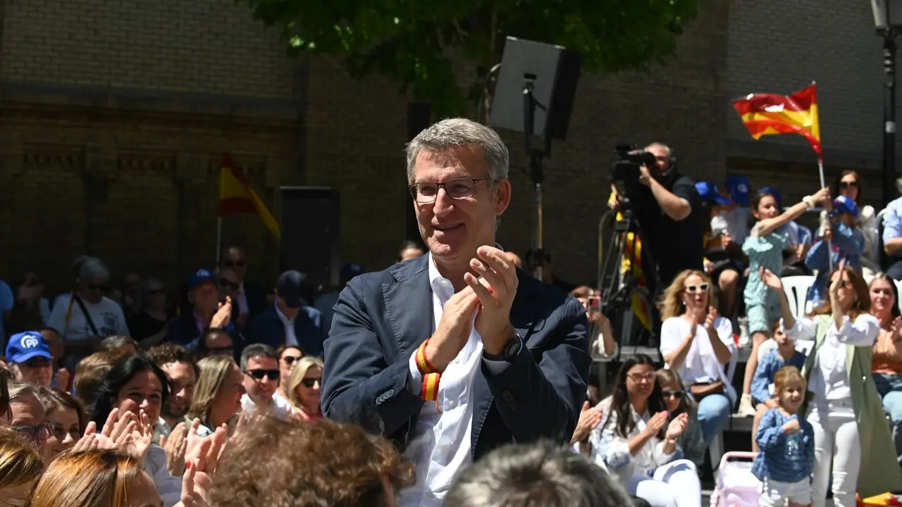 El presidente del Partido Popular, Alberto N&uacute;&ntilde;ez Feij&oacute;o, durante un acto de campa&ntilde;a del Partido Popular. Ram&oacute;n Comet
