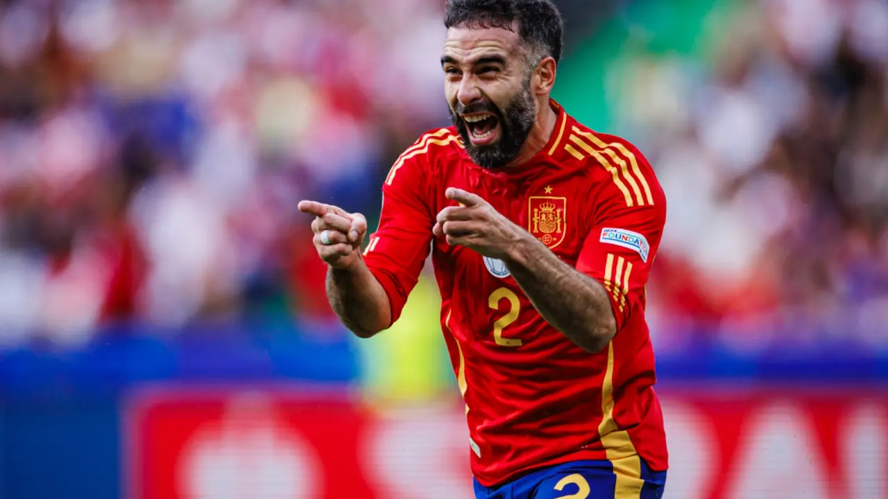 Carvajal celebra su gol con la Selecci&oacute;n. / RFEF