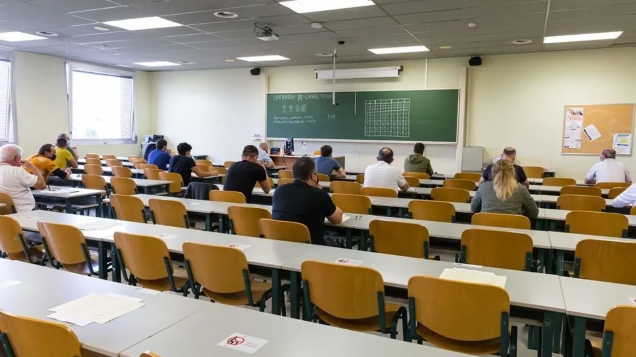 Varias personas en un examen de oposici&oacute;n. / Alerta